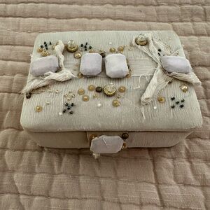 Anthropologie Beige Embellished Jewelry Box